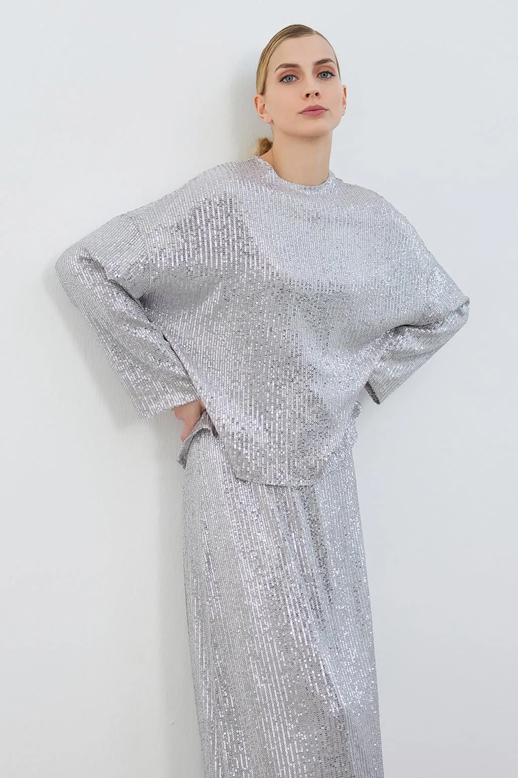 Galia Sequin Embroidered Tunic Silver