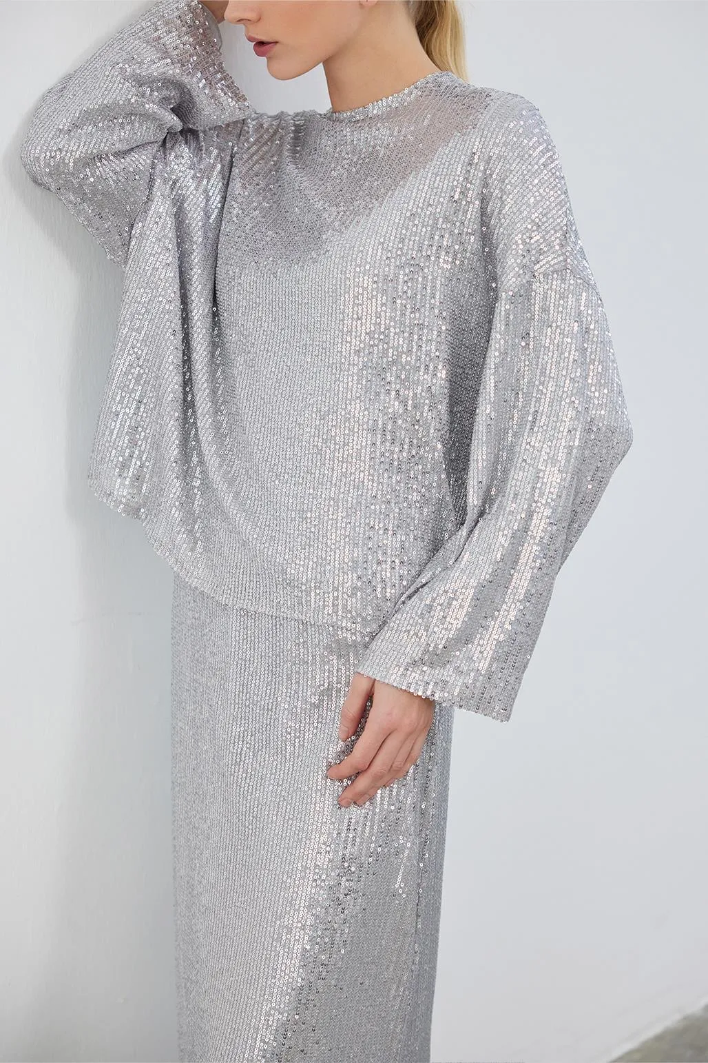 Galia Sequin Embroidered Tunic Silver