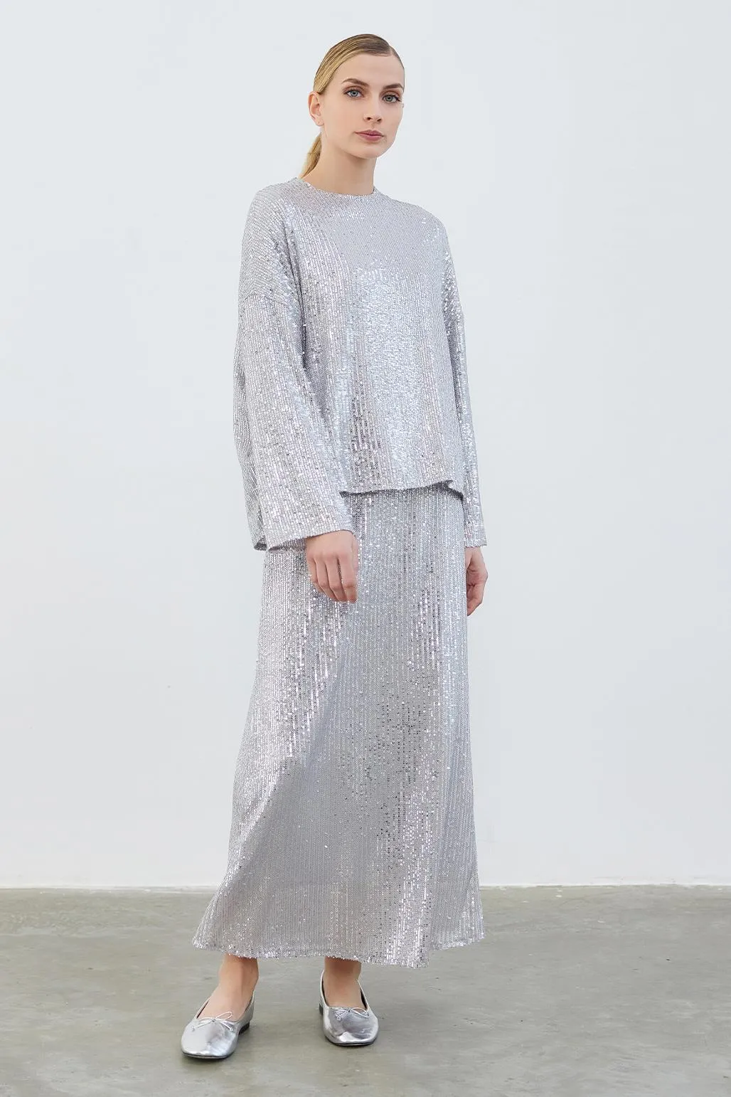 Galia Sequin Embroidered Tunic Silver