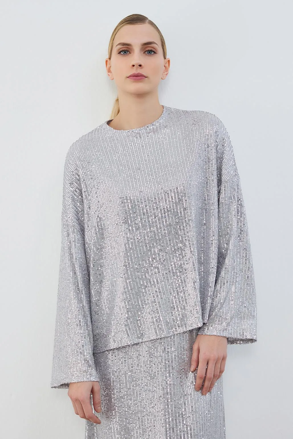 Galia Sequin Embroidered Tunic Silver