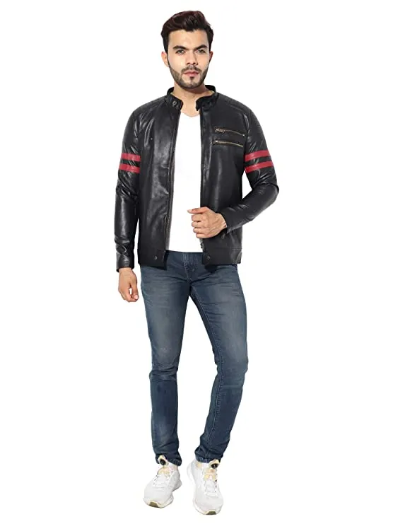 Garmadian Black Men's Pu Leather Jacket, Full Sleeve Designer Jacket