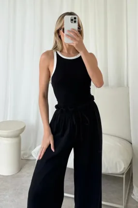 Georgia black contrast trim ribbed vest top