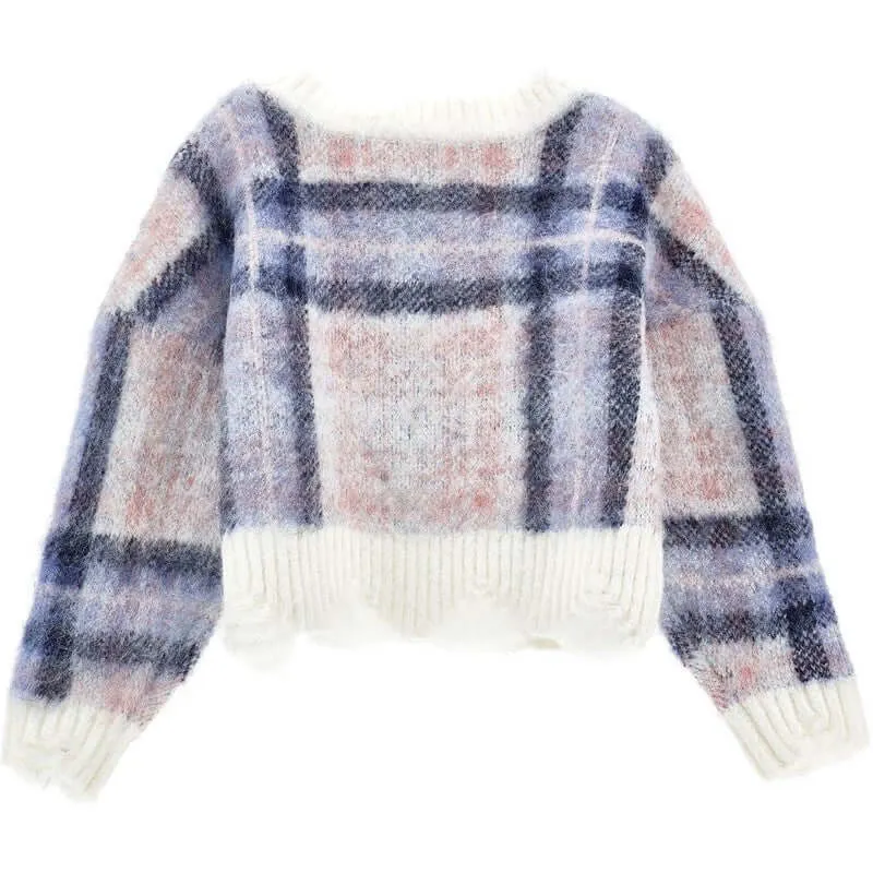 Girls Checked Wool Sweater