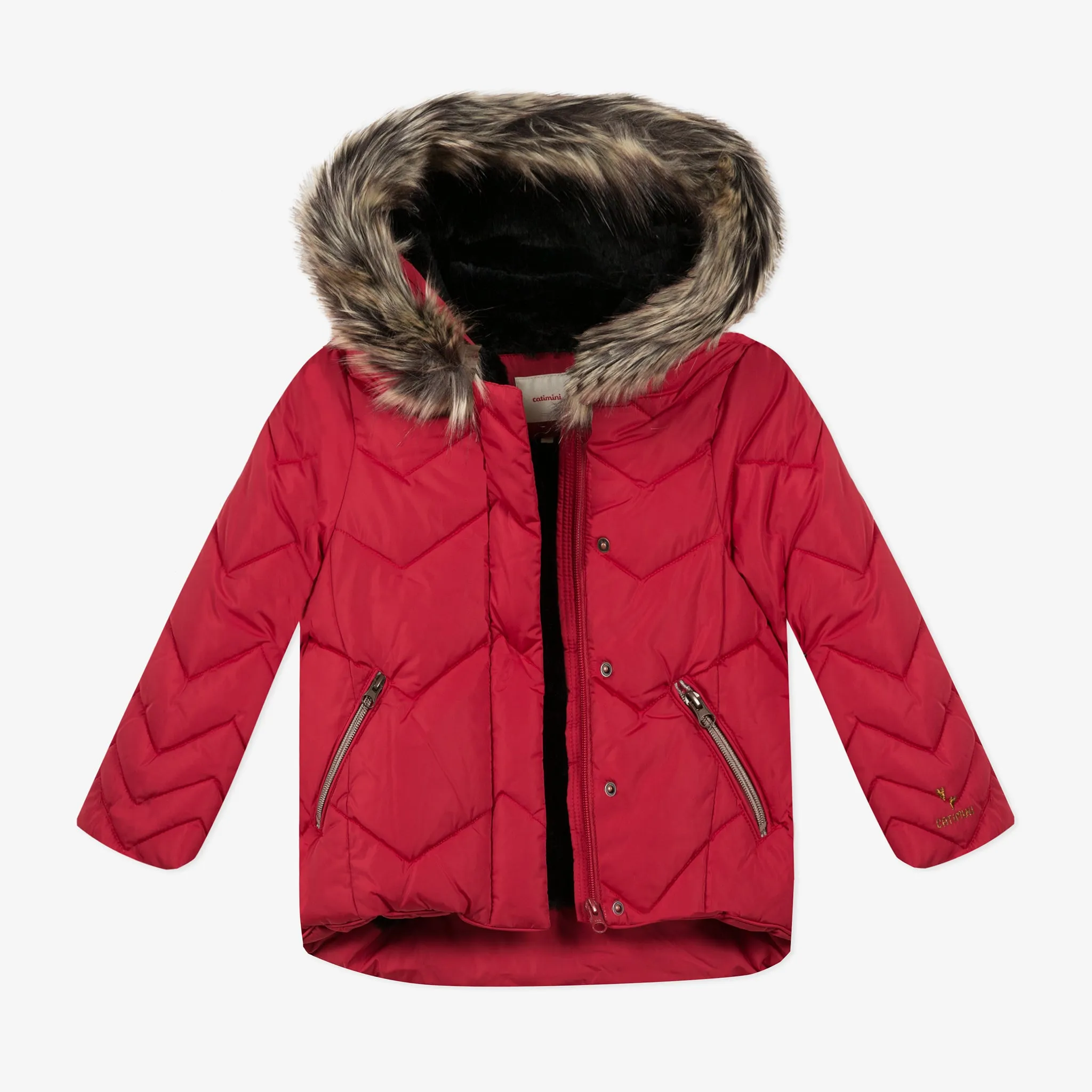 Girls' red coated padded jacket