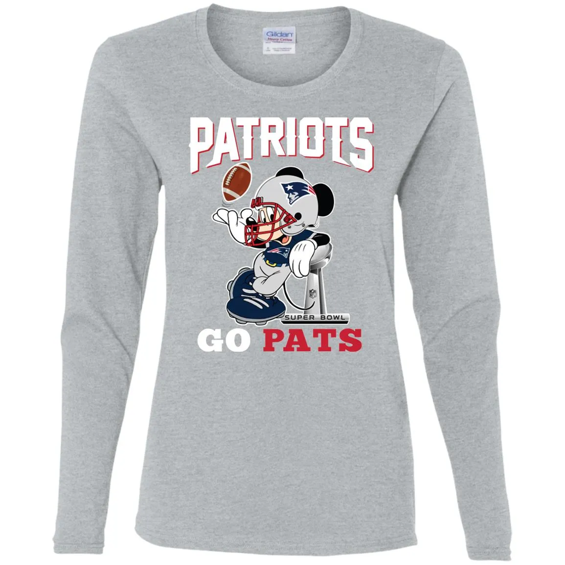 Go Pats - New England Patriots Super Bowl 2019 Mickey Mouse Football Nfl Women Long Sleeve Shirt