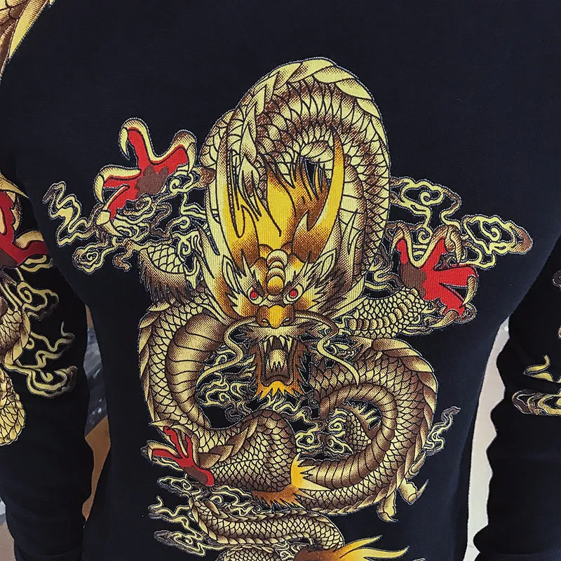 Gold Dragon Art Print Sweater Men Sweater