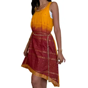 Haldi Hello- Handwoven Cotton Sari Fabric High Low Hem Dress