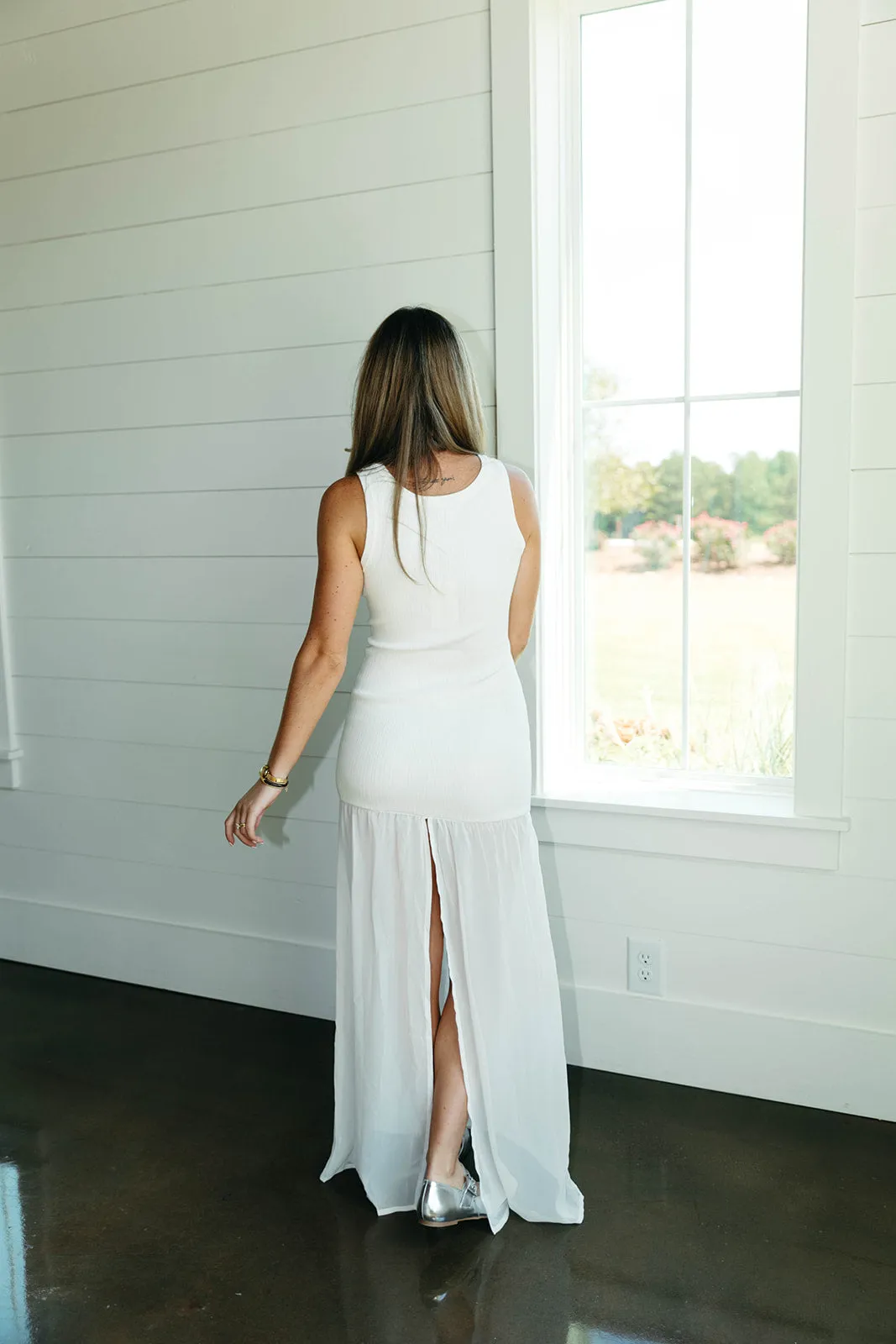 Half and Half Maxi Dress - White