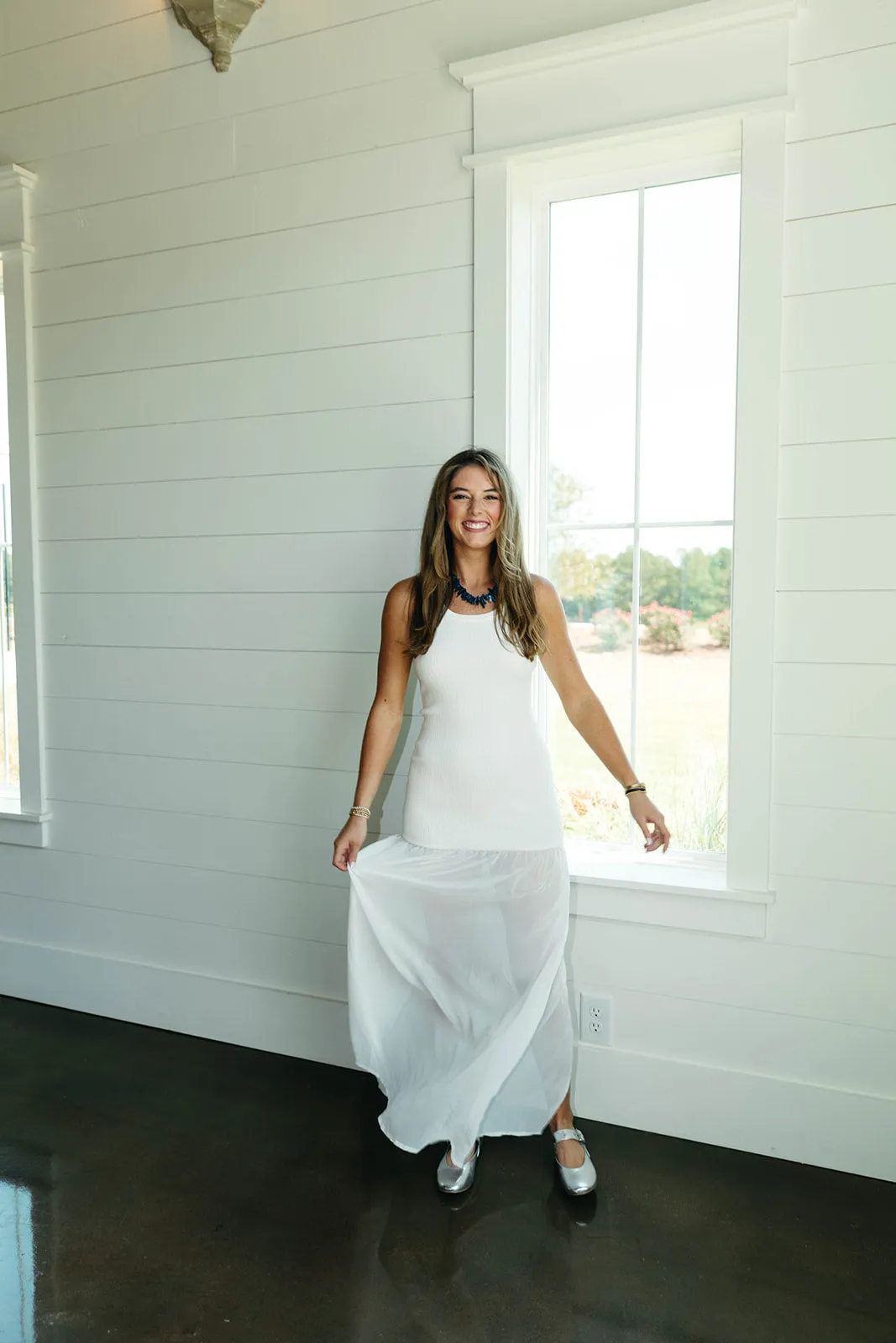 Half and Half Maxi Dress - White