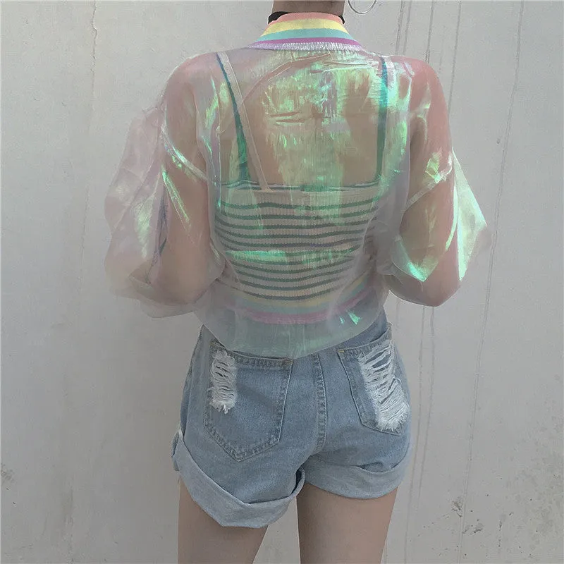 Harajuku transparent organza rainbow tie-dye coat AD0040