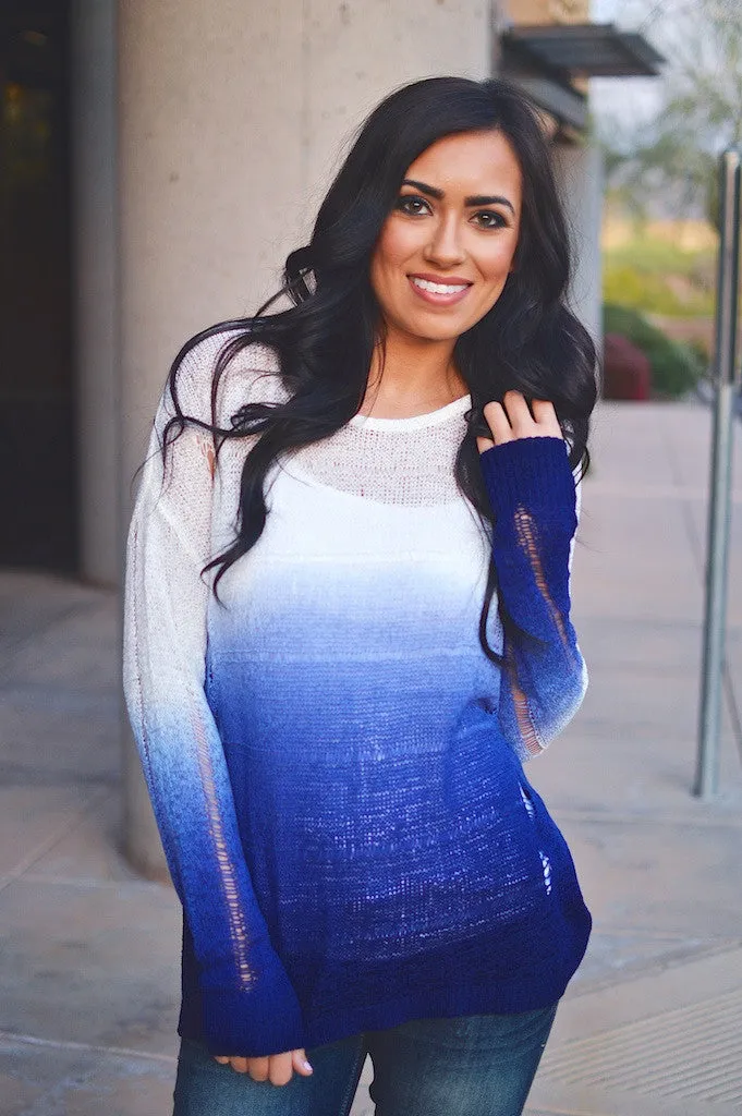 Head of the Class Ombre Sweater - Royal Blue