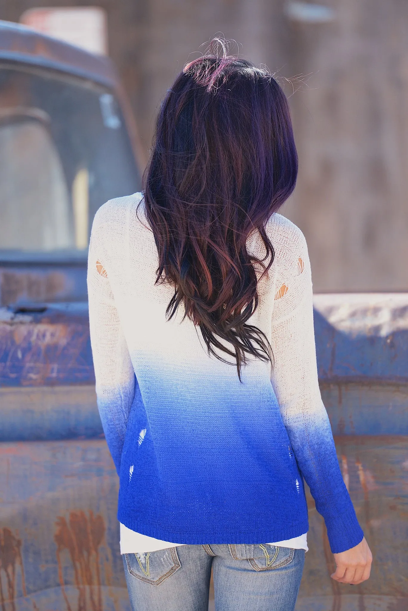 Head of the Class Ombre Sweater - Royal Blue