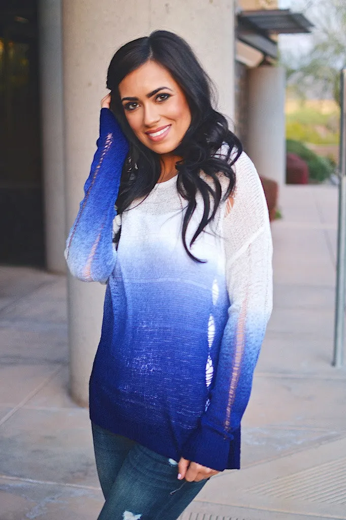 Head of the Class Ombre Sweater - Royal Blue