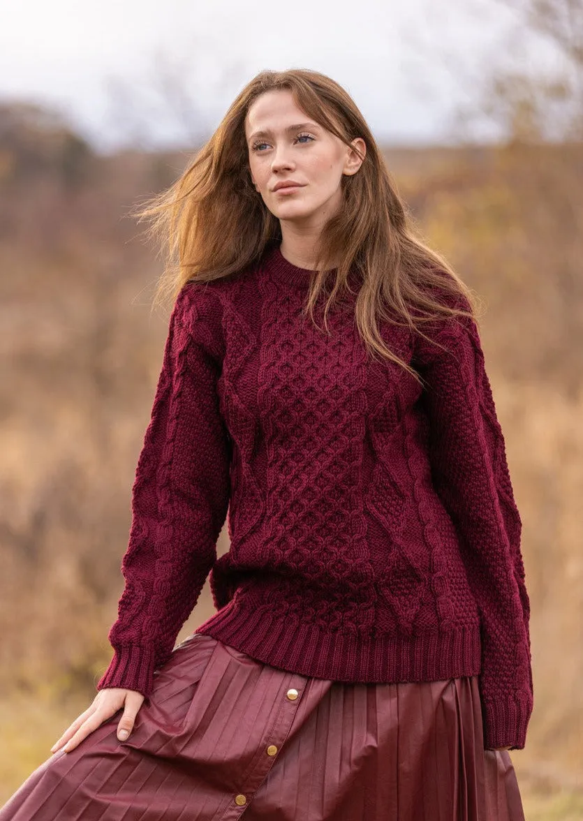 Heavy Weight Aran Sweater | Wine