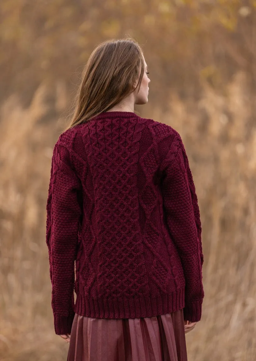 Heavy Weight Aran Sweater | Wine