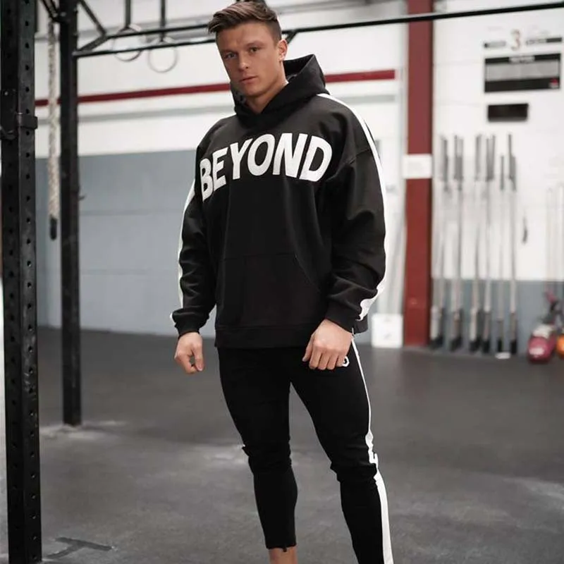 Hzori Autumn and Winter Sports Leisure Suit Men's Fitness Running Long Sleeve Pullover Hoodie Slim Trousers Suit Two-Piece Set