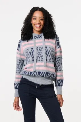 Ikat Print Relaxed Hooded Sweatshirt