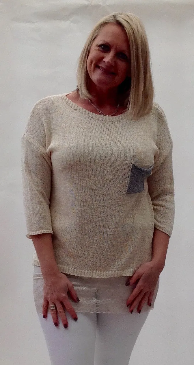 Ischia Patch Pocket Jumper in Cream