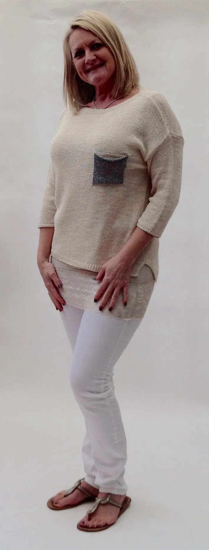 Ischia Patch Pocket Jumper in Cream