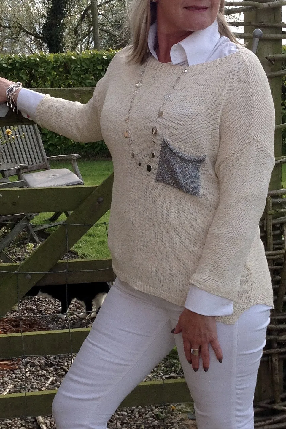 Ischia Patch Pocket Jumper in Cream