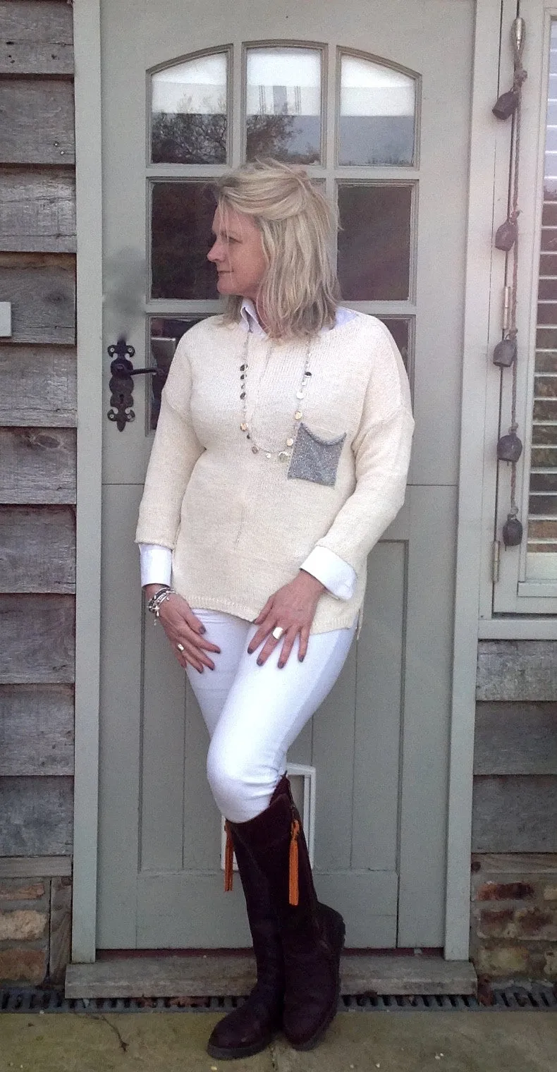 Ischia Patch Pocket Jumper in Cream