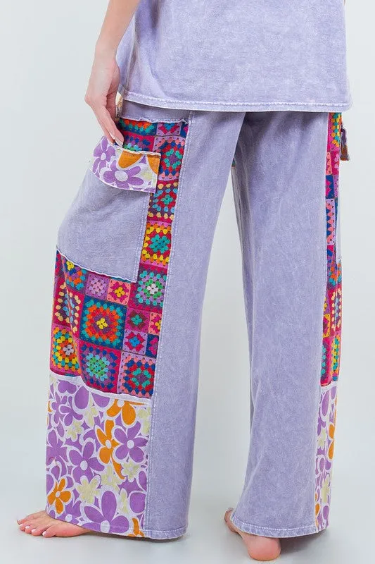 J.Her Boho Printed Cargo Wide Leg Pants in Lavender