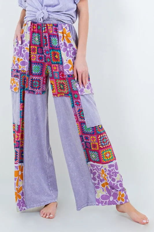 J.Her Boho Printed Cargo Wide Leg Pants in Lavender