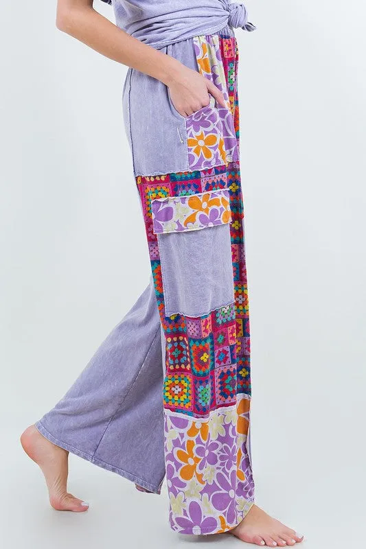 J.Her Boho Printed Cargo Wide Leg Pants in Lavender