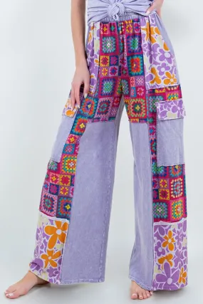 J.Her Boho Printed Cargo Wide Leg Pants in Lavender