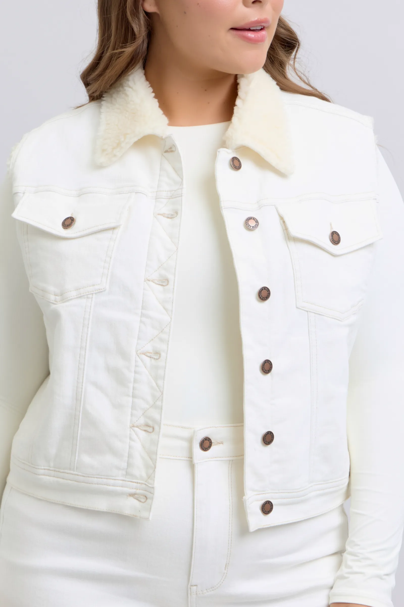 Judy Blue Reg/Plus Shearling Lined White Denim Vest