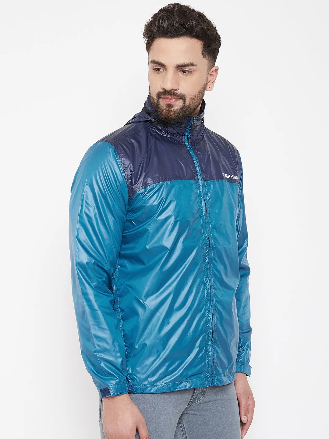 JUMP USA Men Navy Blue Colourblocked Rain Jacket