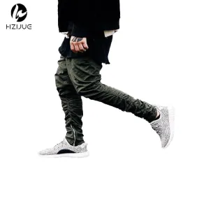 Justin bieber brand style side zipper men slim fit casual mens hip hop jogger biker pants swag sweatpants skinny trousers olive