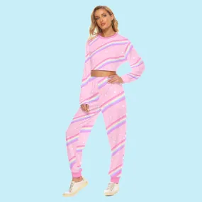 Kawaii Sparkle Cake Rainbow Beam Women's Crop Sweatshirt & Sweatpants Set