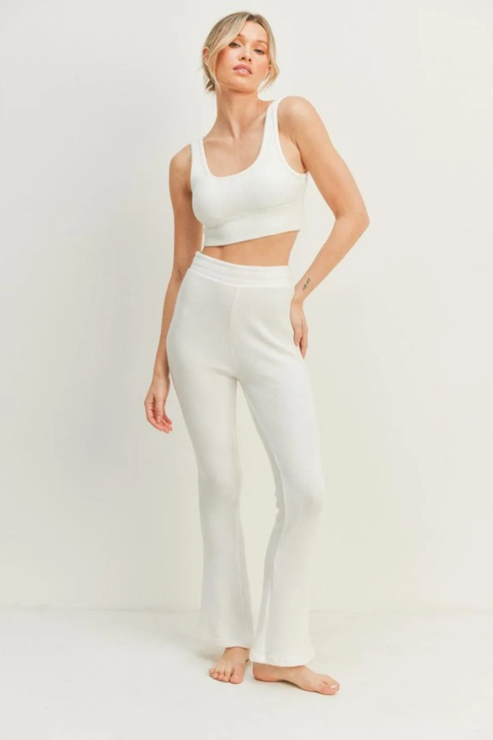 Kimberly C Waffle Tank and High Waist Flare Pants Set