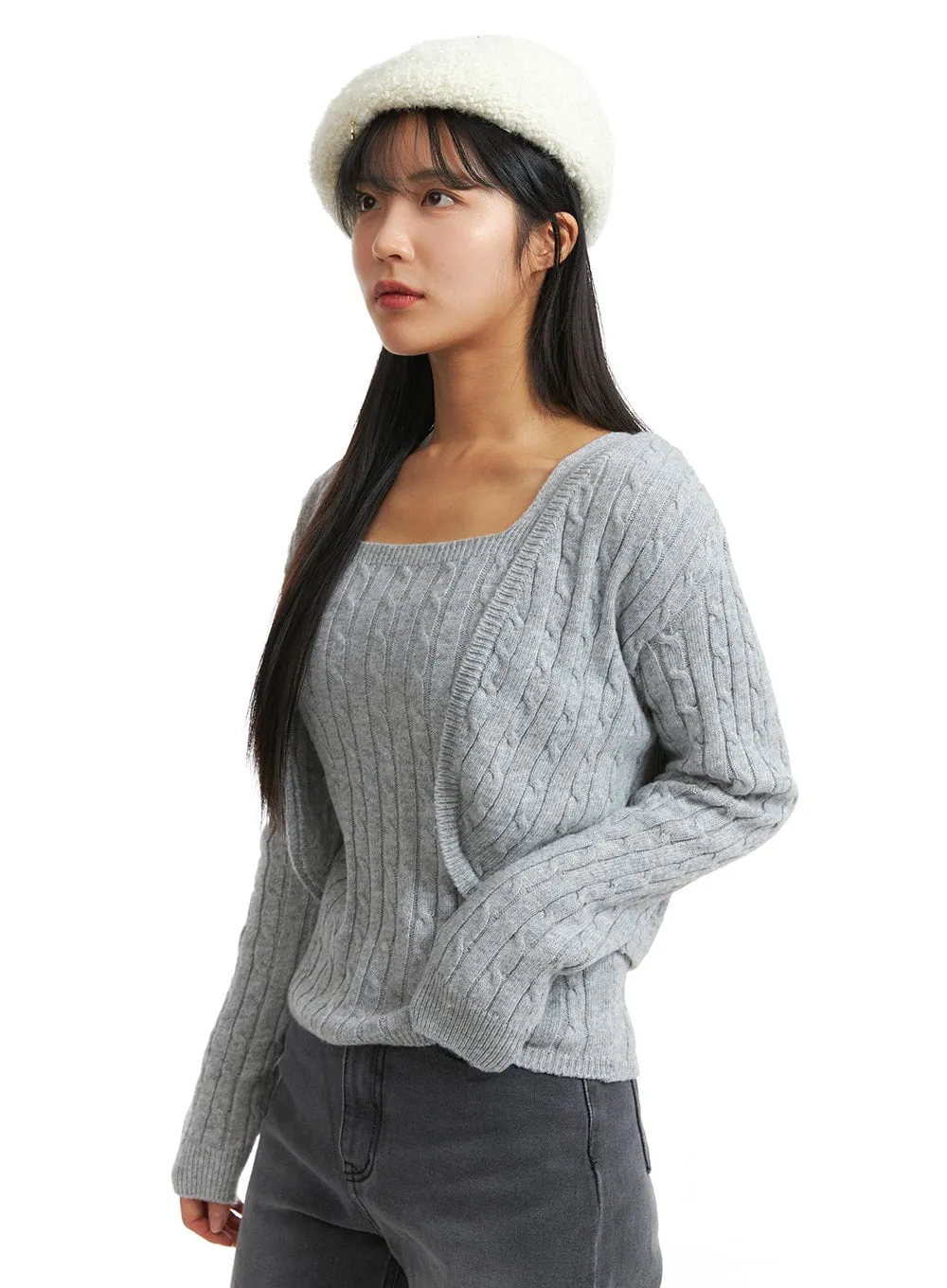 Knit Binding Long Sleeve Shrug OJ405