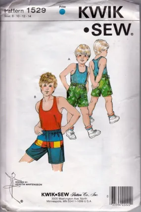 Kwik Sew 1529 Vintage 1980's Sewing Pattern Boys Tank Top Shorts