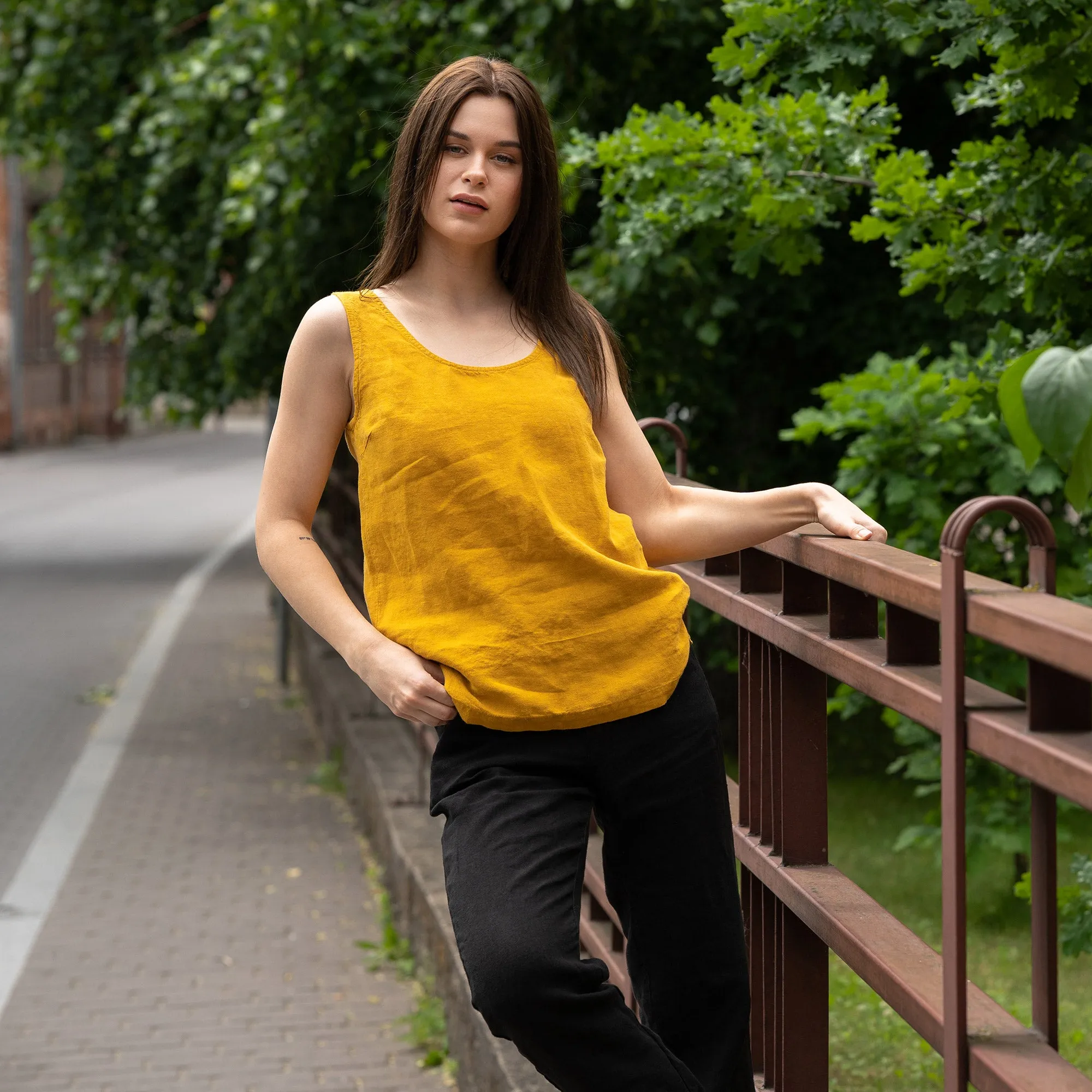 Linen Tank Top Hana Spicy Yellow