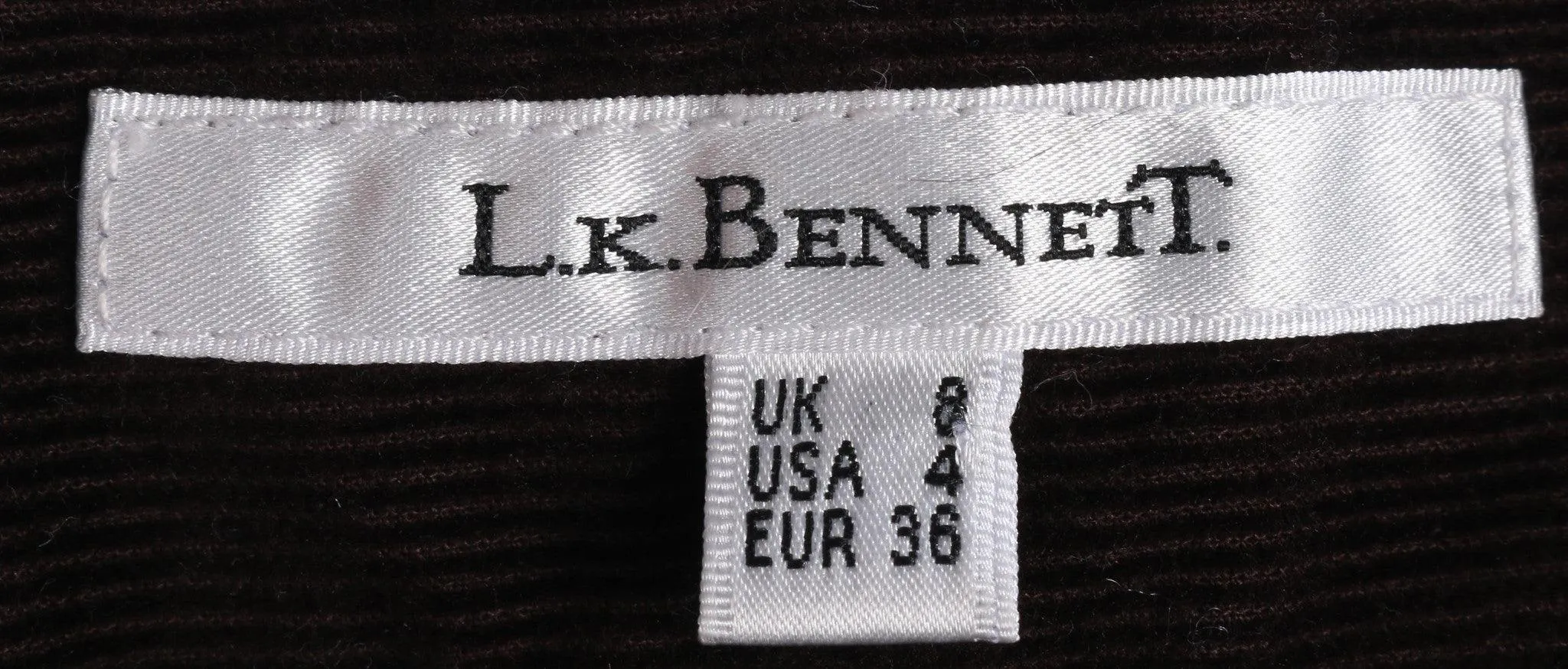 LK Bennett dark brown cord trousers labelled size 8