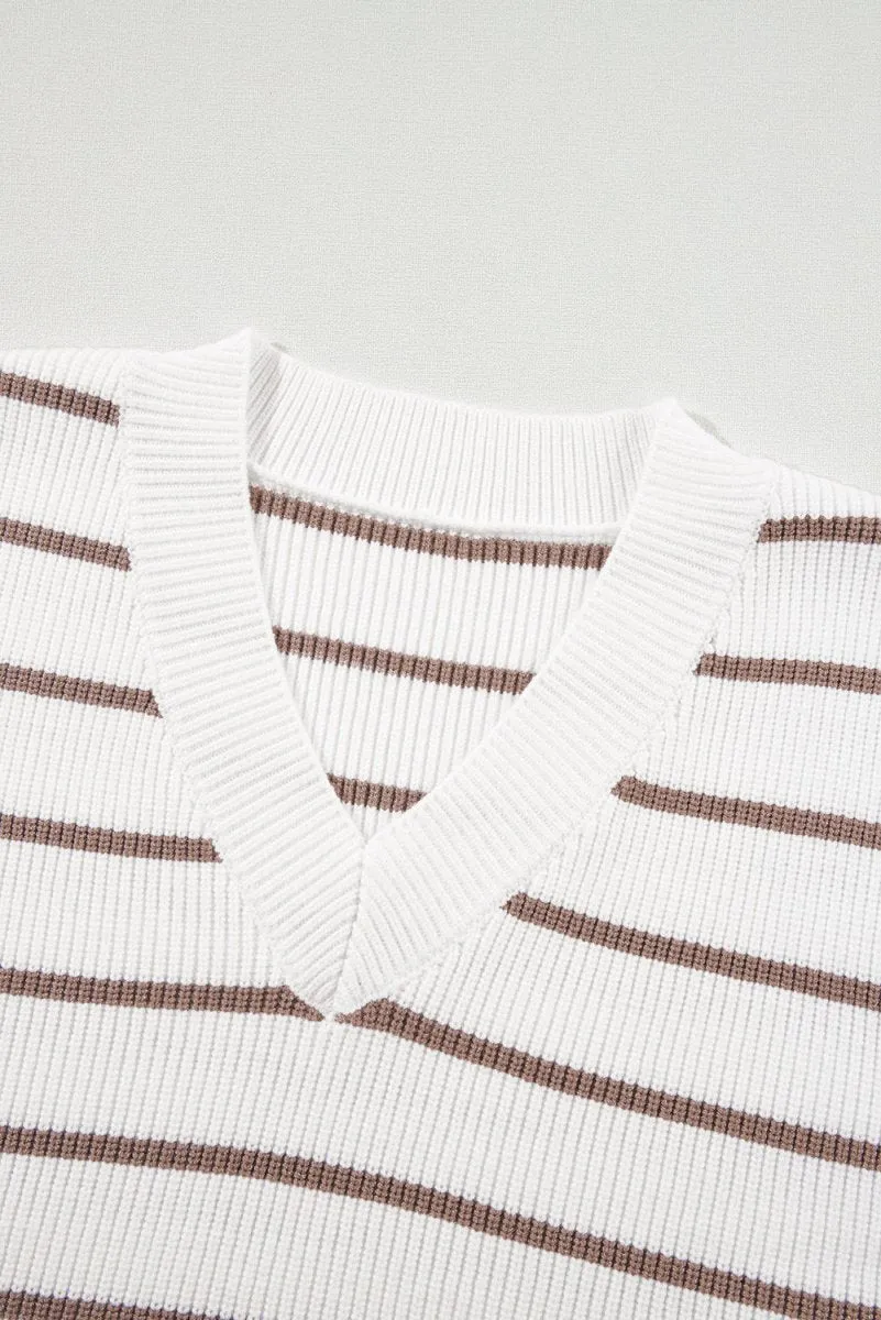 Loose Khaki Stripe Knitted Sweater Vest