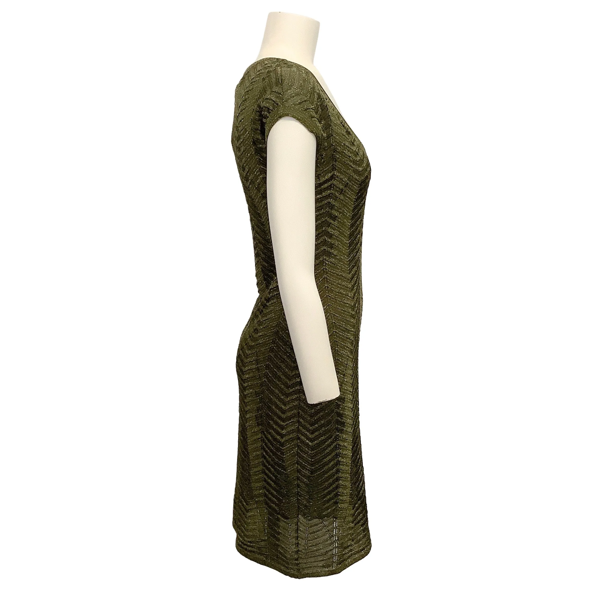 M Missoni Green Metallic Chevron Sleeveless Dress with Slip