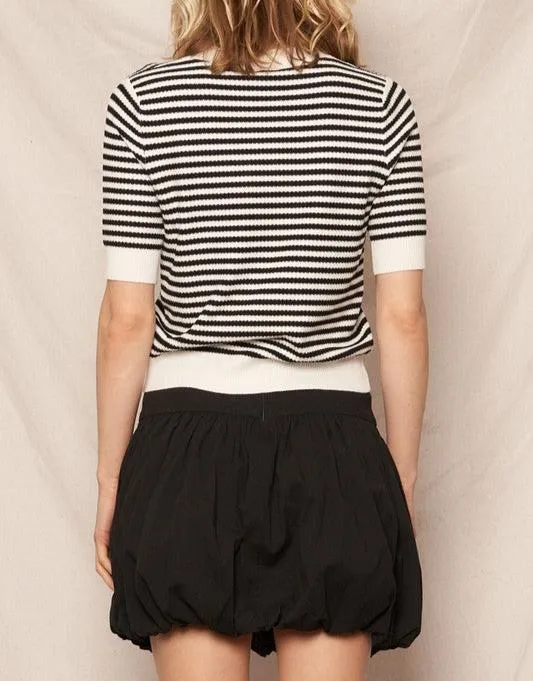 Marjorie Striped Short Sleeve Sweater in Black/White