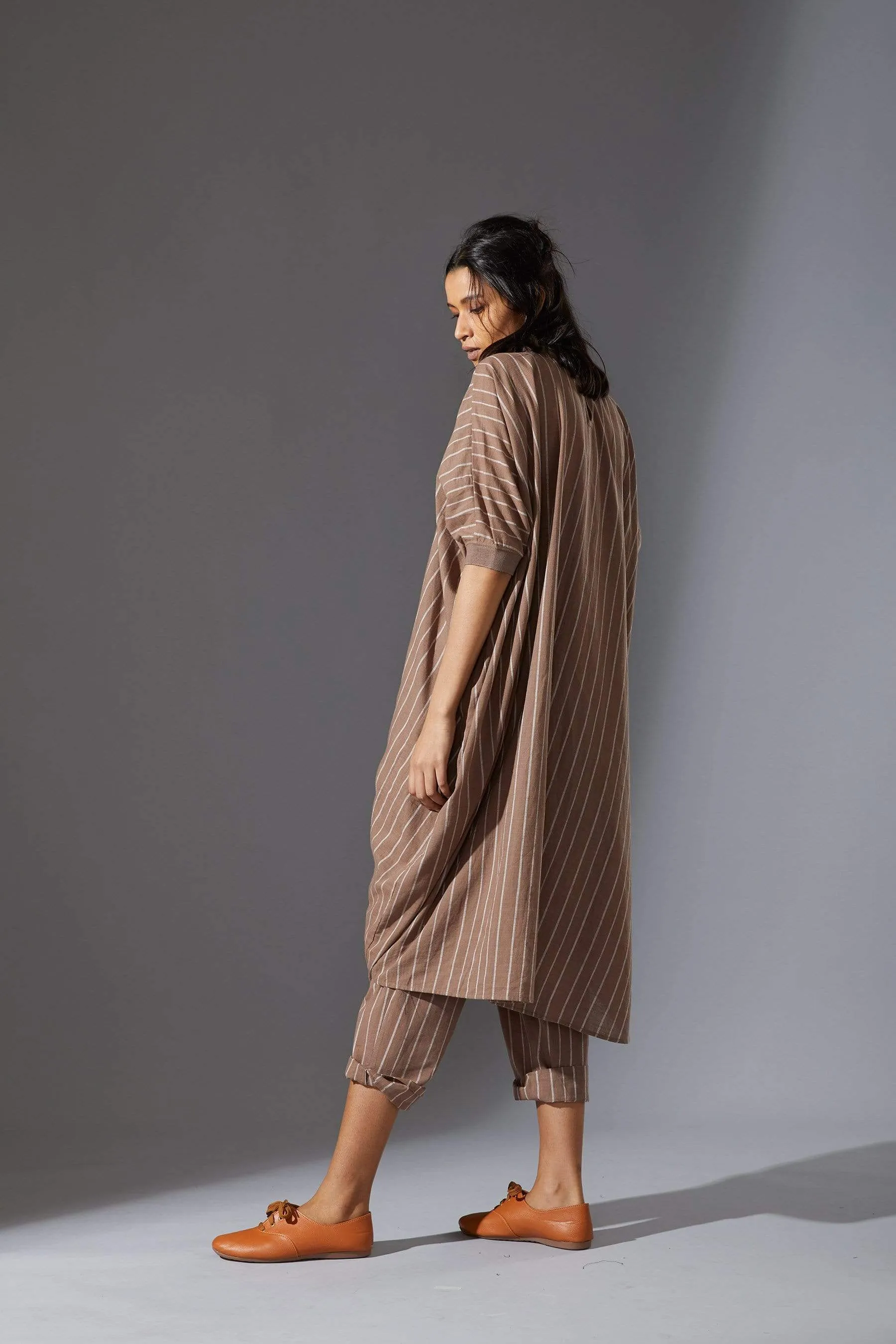 Mati Beige Cowl Tunic With Ribbed Collar (Ready to Ship)