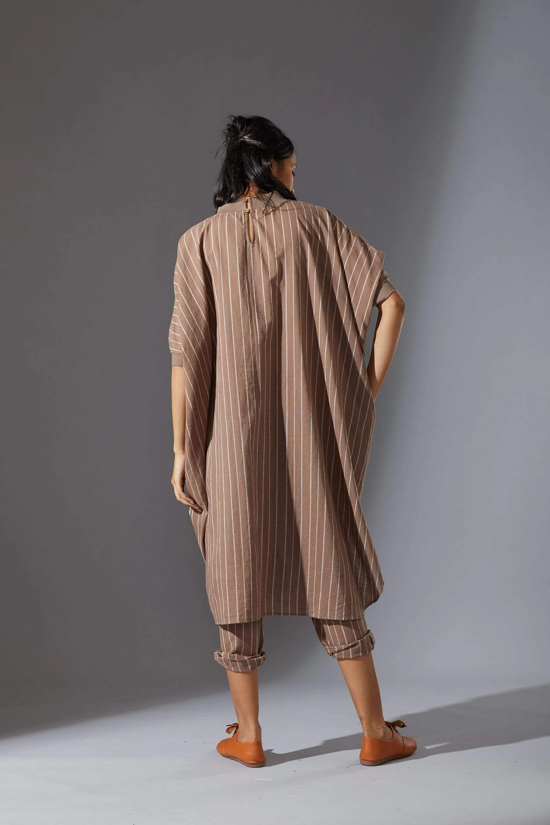 Mati Beige Cowl Tunic With Ribbed Collar (Ready to Ship)