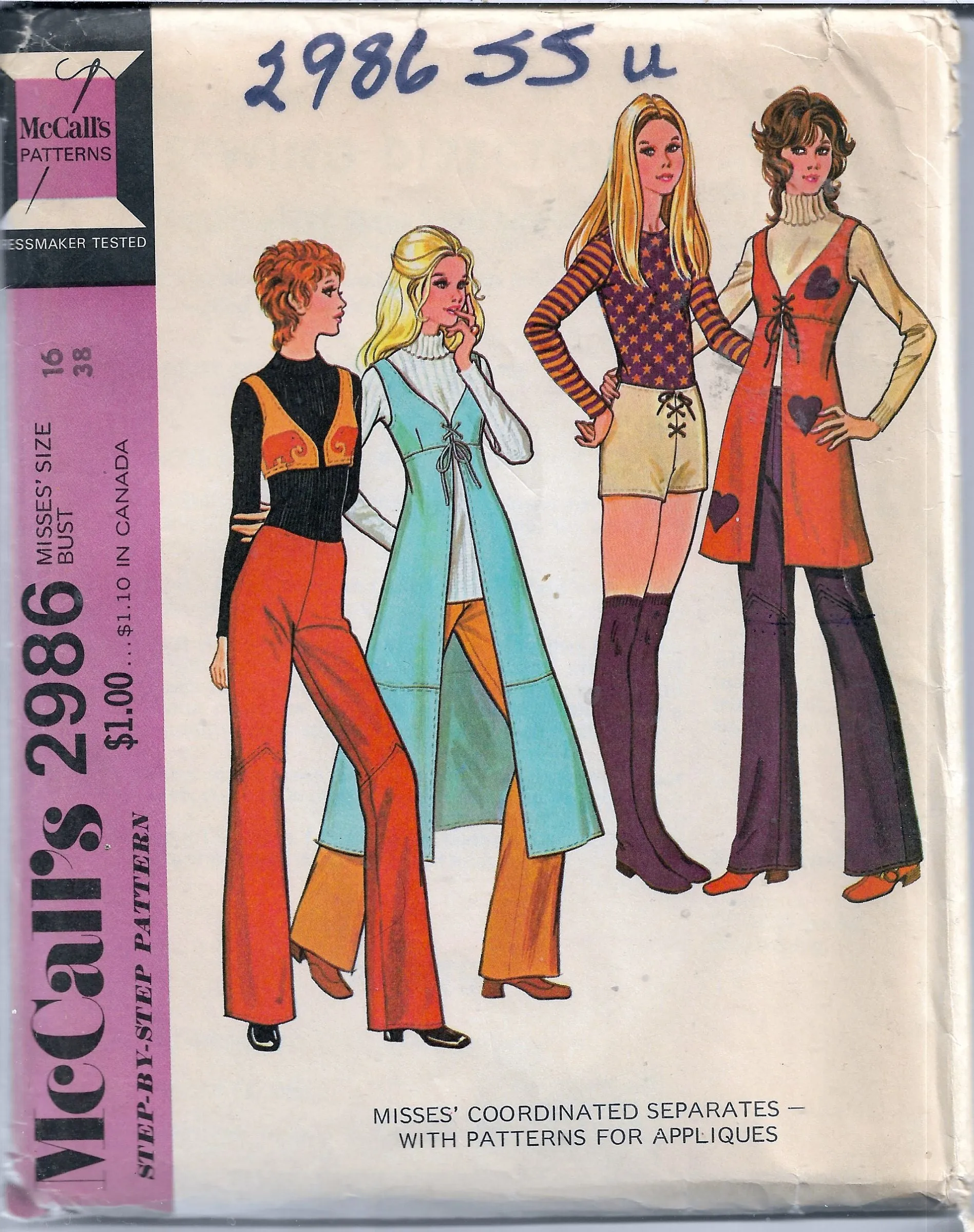 McCalls 2986 Ladies Pants Shorts Bolero Vest Vintage Sewing Pattern 1970s