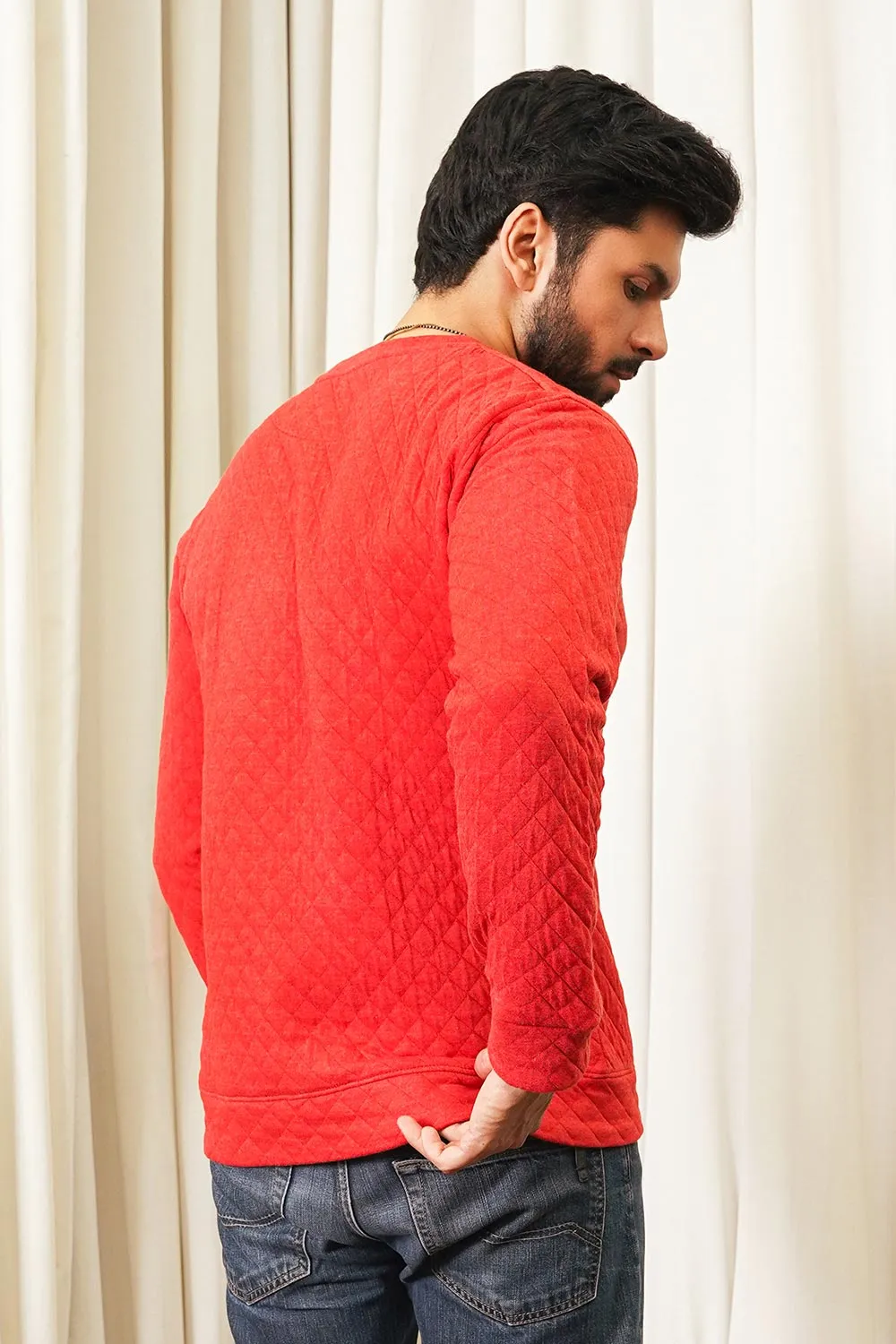 Men Knitted Red Sweat Shirt