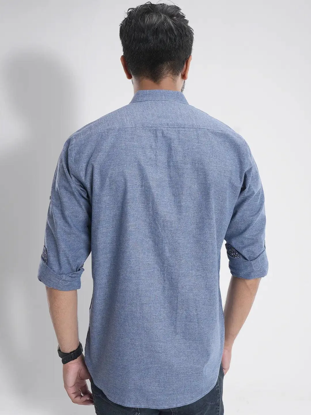 Men's Band Collar Casual Full Sleeve Shirt