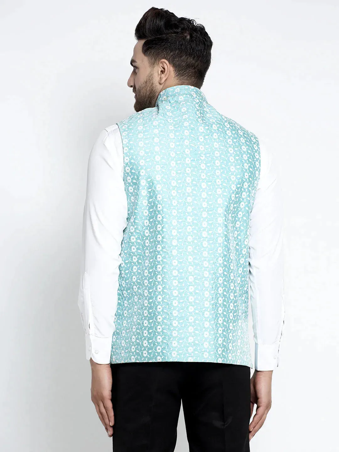 Men'S Blue Embroidered Nehru Jacket