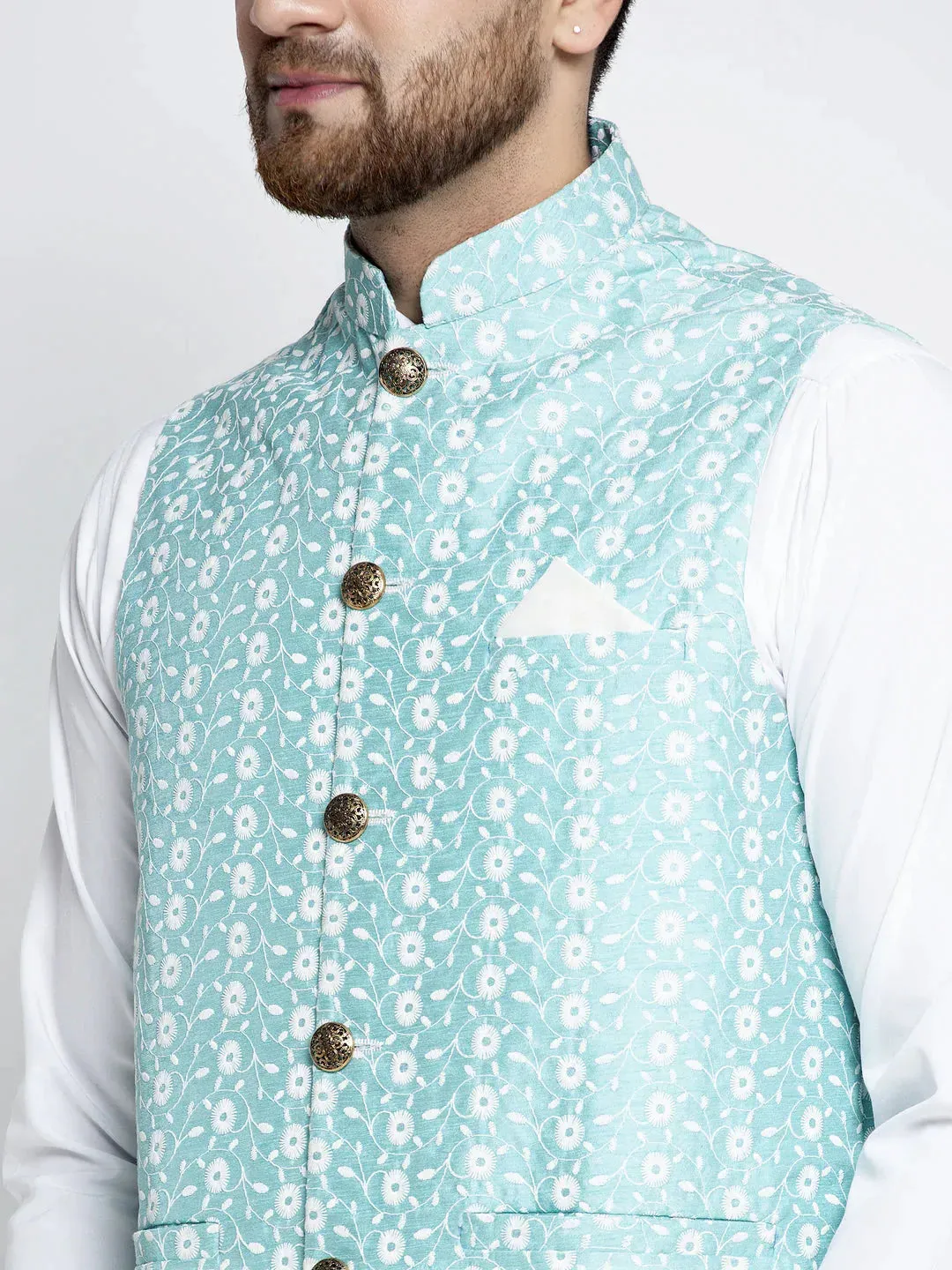 Men'S Blue Embroidered Nehru Jacket