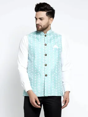 Men'S Blue Embroidered Nehru Jacket