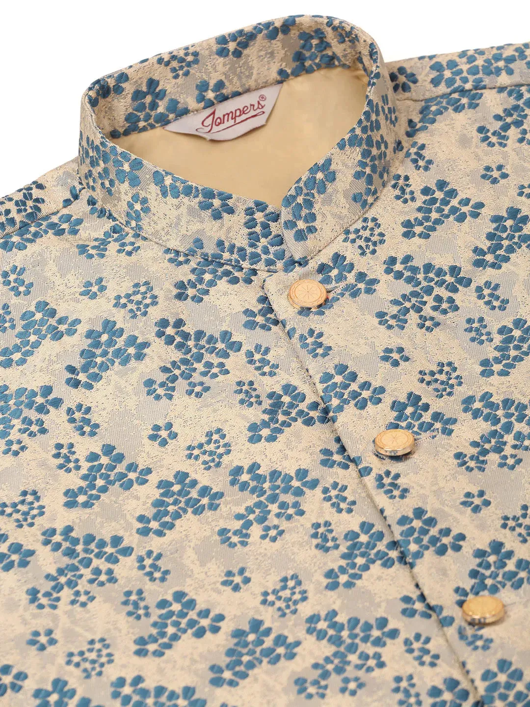 Men'S Blue Floral Design Nehru Jacket.